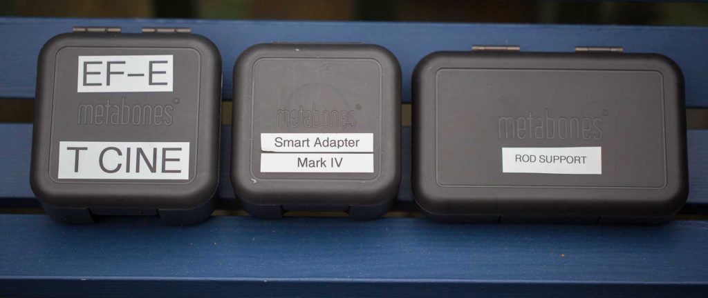 Size comparison of Metabones adapter and support cases