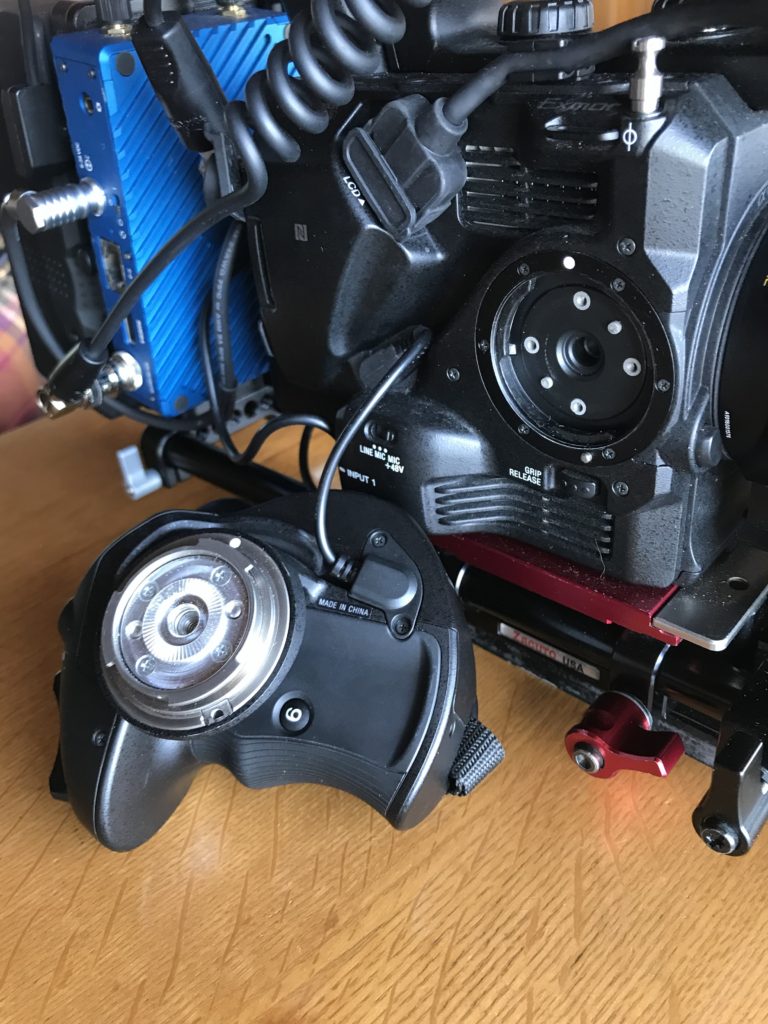 #6 custom button is located under the Sony FS5's rotating grip. 